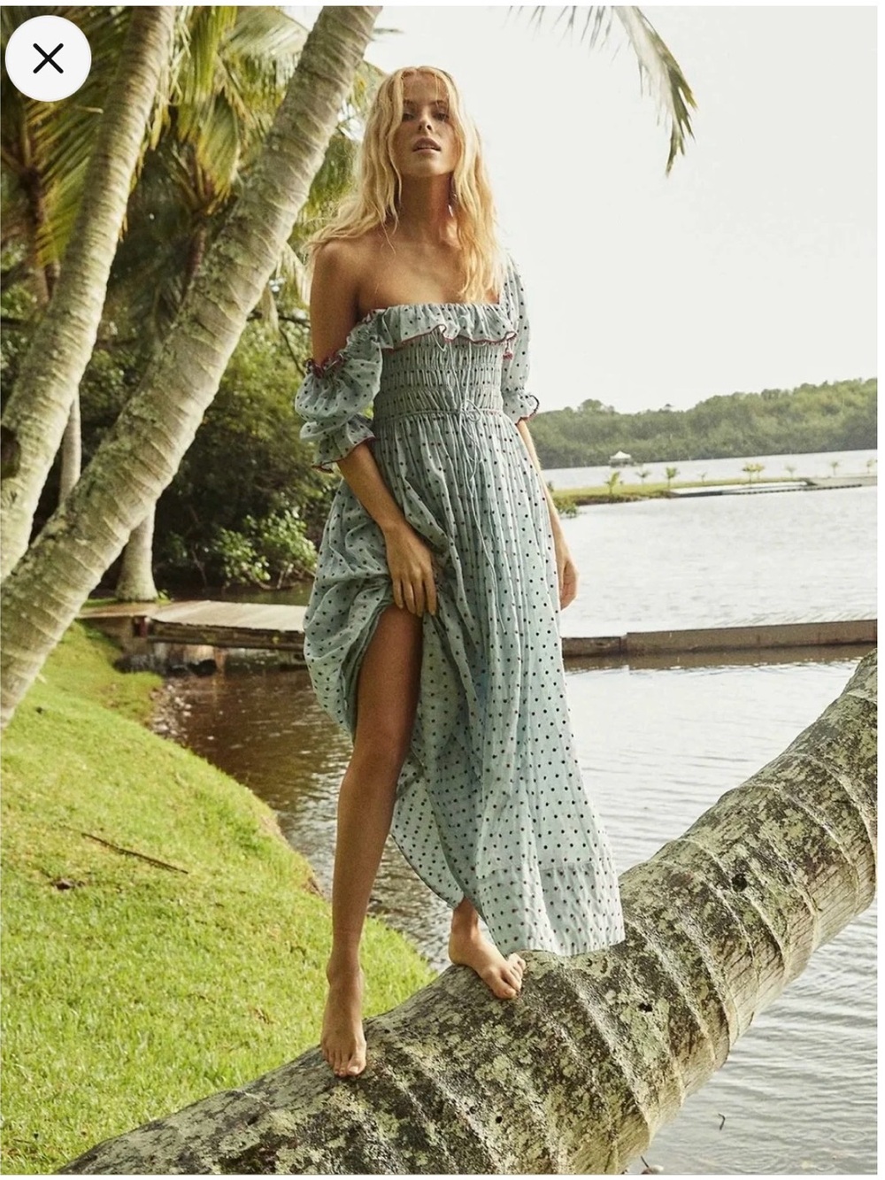 Doen Sol Dress in Azure Swiss Dot size large - Picture 2 of 9